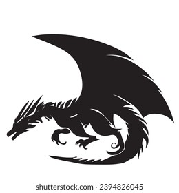 Black silhouette of a dragon on a white background. Vector illustration. Chinese New Year of a Dragon.