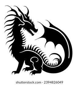 Black silhouette of a dragon on a white background. Vector illustration. Chinese New Year of a Dragon.