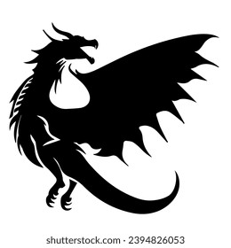 Silueta negra de un dragón sobre un fondo blanco. Ilustración vectorial. Año Nuevo Chino de Dragón.