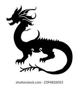 Black silhouette of a dragon on a white background. Vector illustration. Chinese New Year of a Dragon.