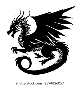 Black silhouette of a dragon on a white background. Vector illustration. Chinese New Year of a Dragon.