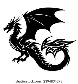 Silueta negra de un dragón sobre un fondo blanco. Ilustración vectorial. Año Nuevo Chino de Dragón.