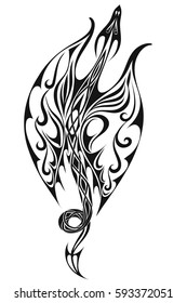 Black silhouette of dragon on white background