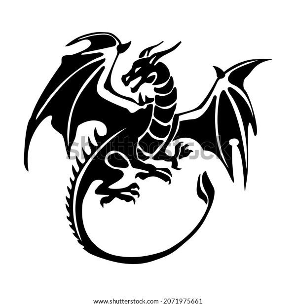 Black Silhouette Dragon Tattoo Dragon Turned Stock Vector (Royalty Free ...