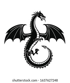 Black silhouette of the dragon vector. 