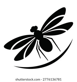 Black silhouette of a dragonfly with spread wings flying icon