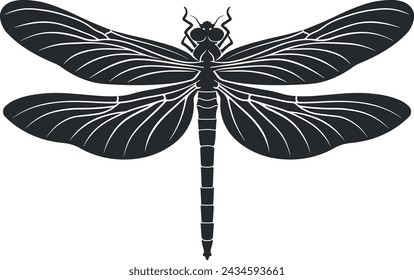 black silhouette of dragonfly without background