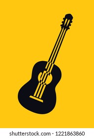 Black silhouette drawing of acoustic guitar vector illustration. Musical instrument for decoration, design, invitation jazz festival, music shop.