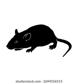 Black silhouette drawing of a mouse, vector illustration