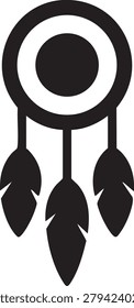 Black silhouette of a dreamcatcher with feathers, a circular and spiritual design.