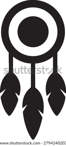 Black silhouette of a dreamcatcher with feathers, a circular and spiritual design.