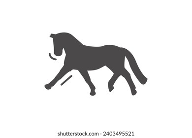 Silueta negra de caballo de vestimenta que actúa pirueta. Estallido bailando en las competiciones. Icono del équitero plano vectorial aislado en fondo blanco.