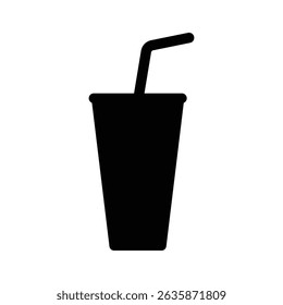 Black Silhouette of a Drink Cup with Straw Icon. A simple black silhouette of a drink cup with a straw, perfect for beverage-related designs, menus, branding, and digital media.