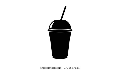 a black silhouette of a drink cup with a straw, set against a white background. the design is simple and minimalist, ideal for icons or illustrations.