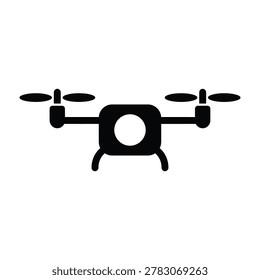 Black silhouette of a drone flying in the air with rotors spinning