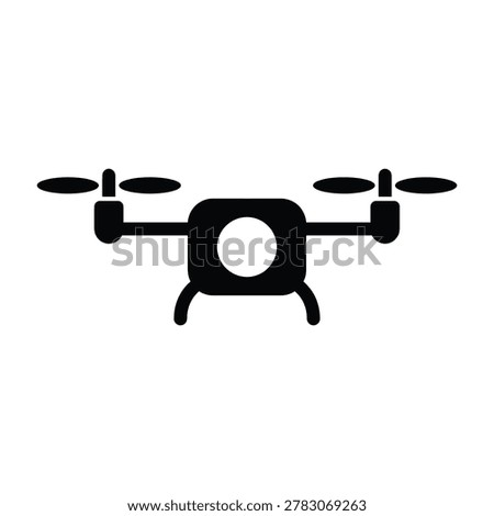 Black silhouette of a drone flying in the air with rotors spinning