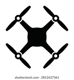 Black silhouette of a drone with four propellers on a white background