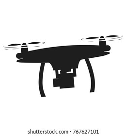 Black silhouette drone quadrocopter. Vector flat illustration