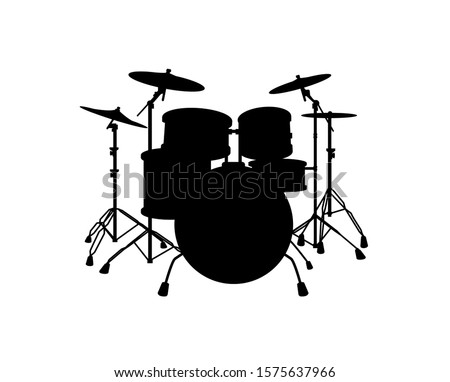 Black silhouette of drums. Vector art image illustration, isolated on white background.