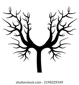 Black silhouette of dry tree without leaves isolated on white. Vector design element.