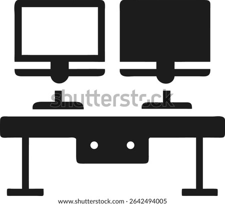 Black silhouette of a dual monitor desk setup designed for remote productivity