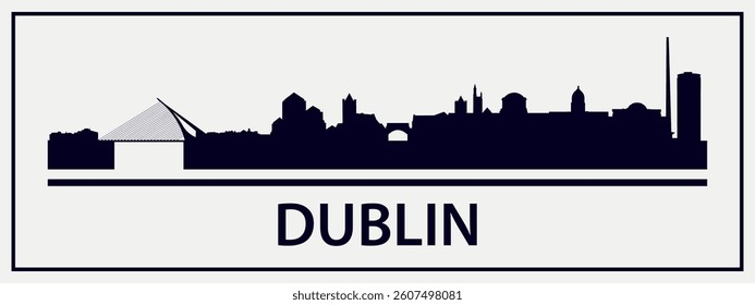 Black silhouette of Dublin city skyline. Vector on a gray background

