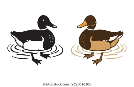 Black silhouette of duck flat icons Set. illustration bird farm animal symbols. Concept of minimalism simple designs. Print vectors logos template designs elements isolated on transparent background