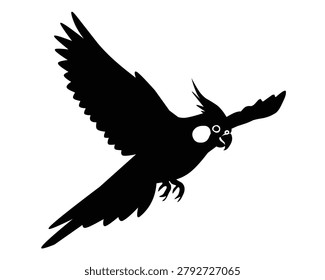 A black silhouette of an eagle in flight with wings spread wide, showcasing a fierce and dynamic posture against a white background.
