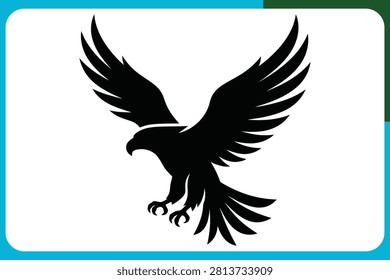 Black silhouette of eagle in midflight with spread wings