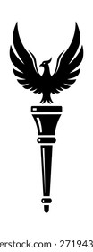 Black silhouette of an eagle on a torch, symbolizing freedom and strength.