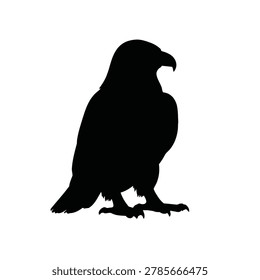 Black silhouette of an eagle perched on a branch isolated vector icon