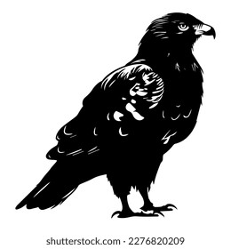 the black silhouette of an eagle stands calmly. flat vector illustration.