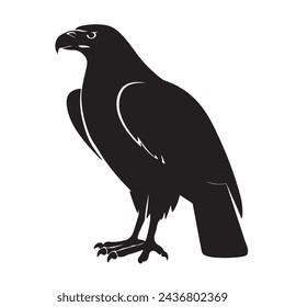 black silhouette of a Eagle with thick outline side view isolated