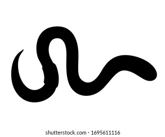 Black silhouette earthworm crawling cartoon worm design flat vector illustration isolated on white background