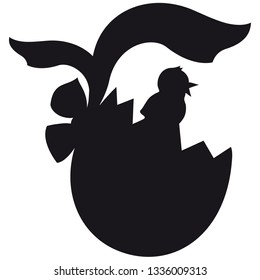Black silhouette of easter egg with chick