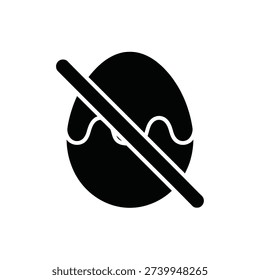 Black silhouette of egg with diagonal line strike through
