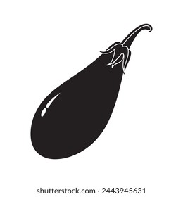 black silhouette of a Eggplant with thick outline side view isolated