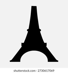 Schwarze Silhouette des Eiffelturms auf weißem Hintergrund, die Paris und Frankreich symbolisiert.
