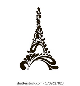 black silhouette of the Eiffel Tower on a white background