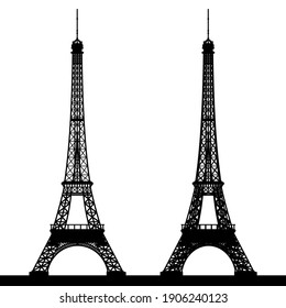 Black silhouette of the Eiffel Tower on a white background. Vector illustration.