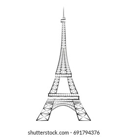 Black silhouette Eiffel Tower, Paris, isolated on white background. Eiffel tower sign. Tour Eiffel, tower icon. Symbol of Paris and France. Design flat element. Vector illustration EPS 10