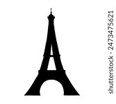 Black silhouette of Eiffel Tower vector hand drawn illustration. Symbol of Paris. Vintage drawing painted by inks for icon, logo or design