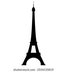 Black silhouette of Eiffel Tower vector hand drawn illustration. Symbol of Paris. Vintage drawing painted by inks for icon, logo or design