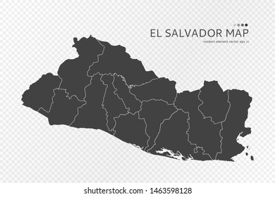 Black silhouette of El Salvador map on transparent background. EPS10 vector file organized in layers for easy editing.