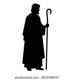 A black silhouette of an elderly man holding a cane, standing in profile against a white background, emphasizing age and wisdom.