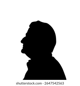 Black silhouette of an elderly man on a white background. Grandfather's profile