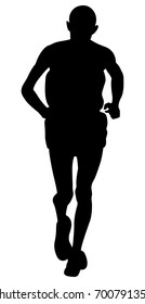 black silhouette of elderly man runner athlete marathon