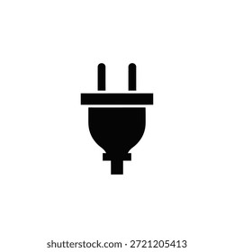Schwarze Silhouette eines elektrischen Steckers auf einfarbigem weißem Hintergrund.
