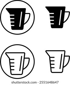 Black silhouette electricity liquid test measuring cup icon set flat and line vector collection isolated transparent background. Kitchen measuring with various amount of liquid cooking and laboratory.