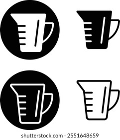 Black silhouette electricity liquid test measuring cup icon set flat and line vector collection isolated transparent background. Kitchen measuring with various amount of liquid cooking and laboratory.